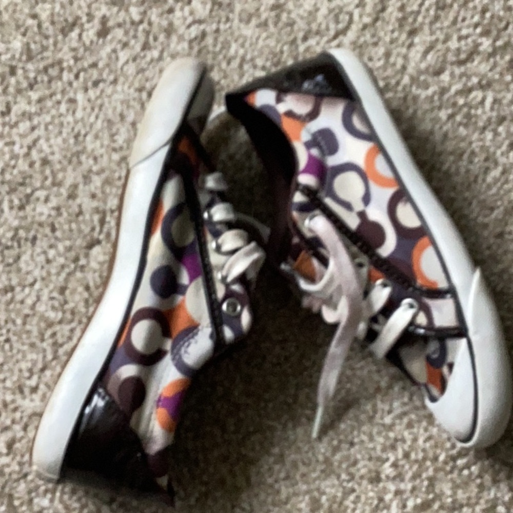 Coach Low-Top Canvas Sneakers in Purple, Orange & White - Picture 3 of 8